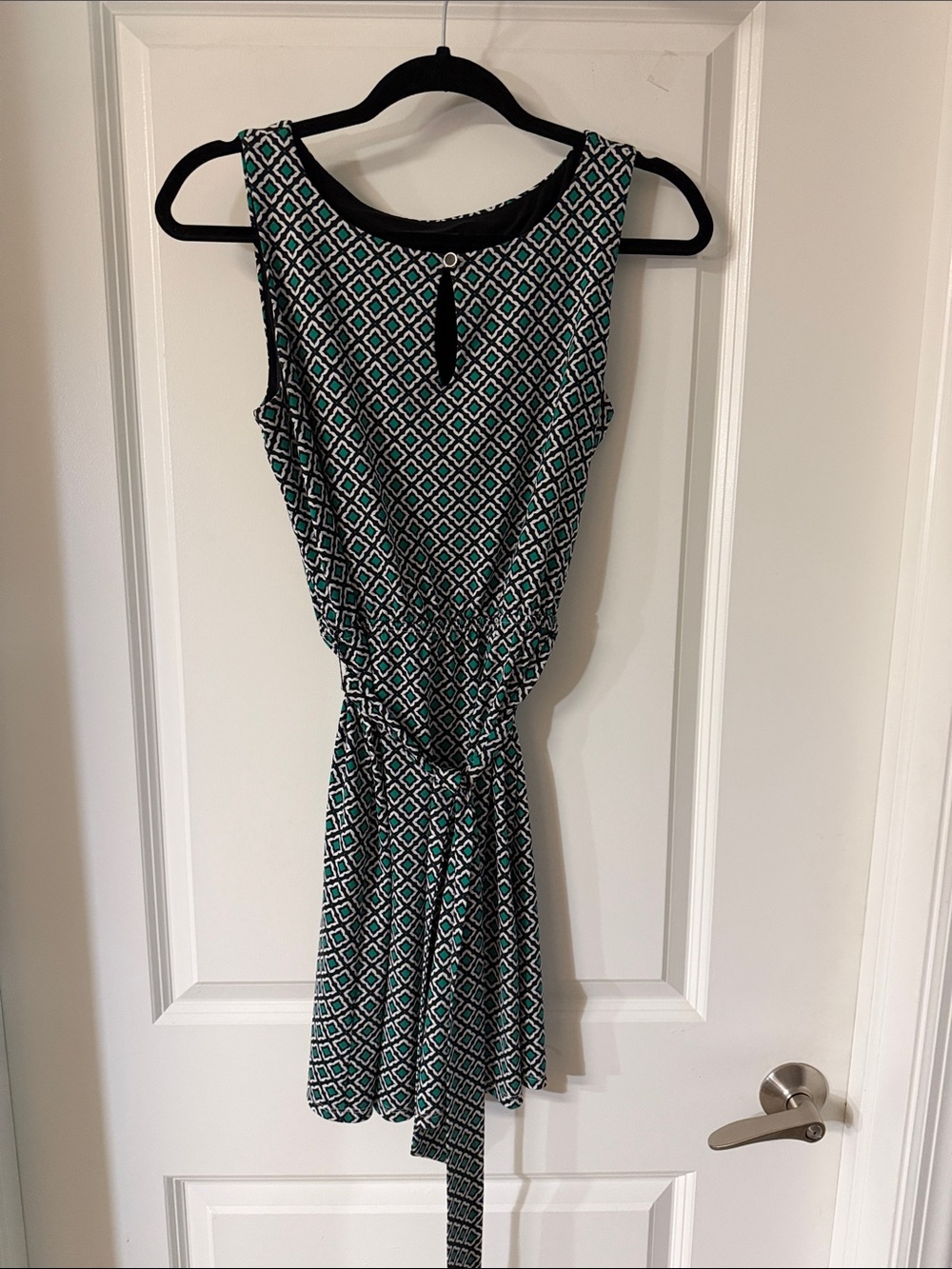 Jacob Teal and Black Sleeveless Mini Dress with Geometric Print